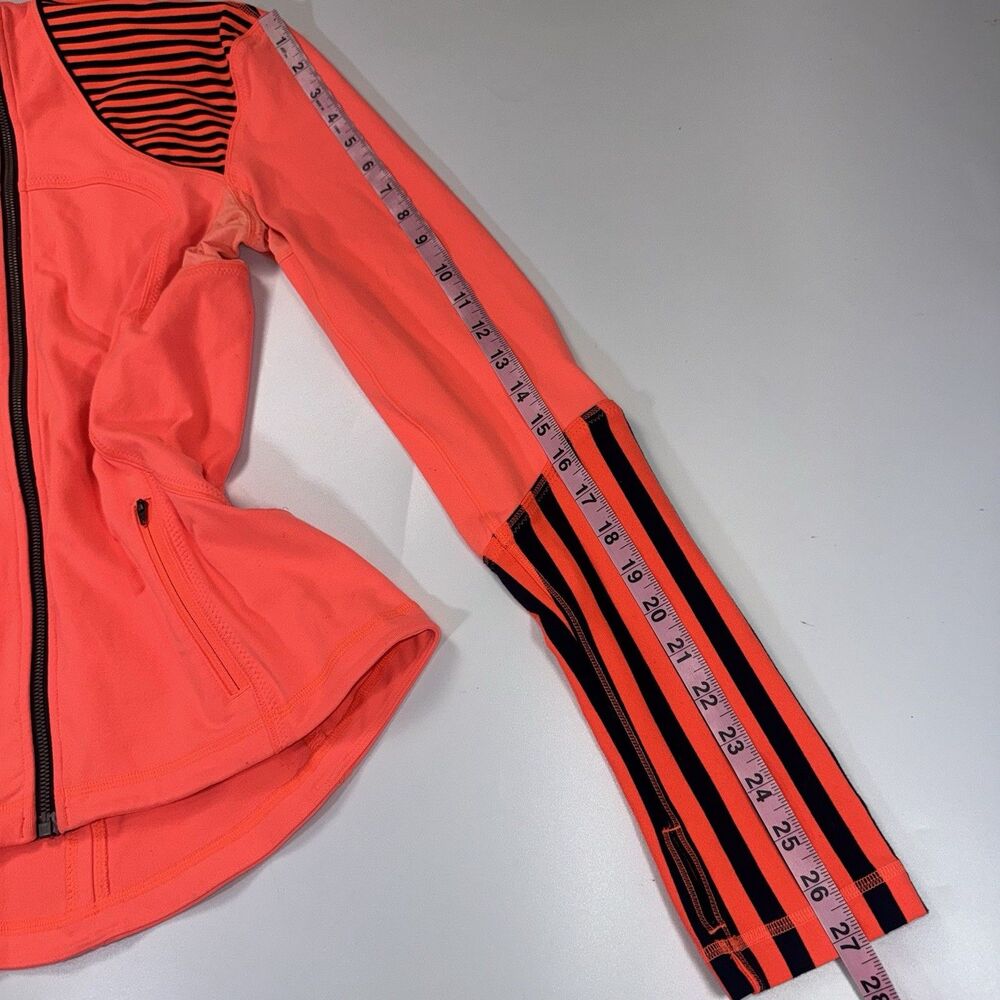 Lululemon Womens Size 8 Forme Jacket Flare Orange Classic Stripe Neon Zip - Picture 5 of 7